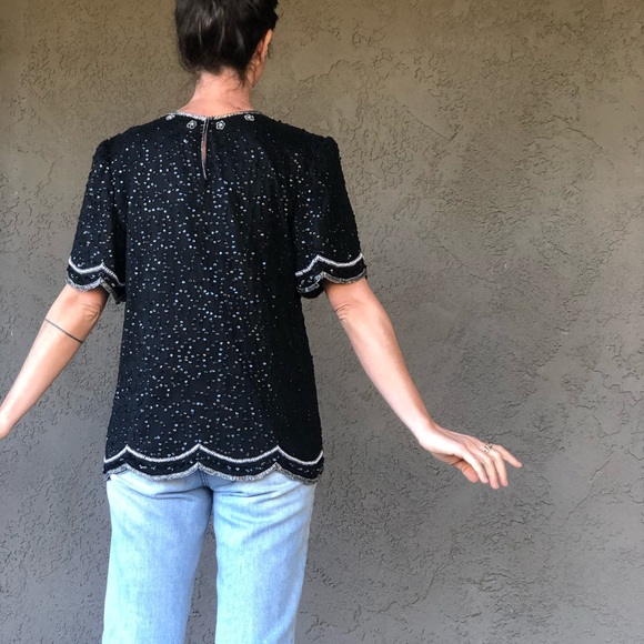 Bling is the New Normal! vintage silk bead& sequin top - Picture 9 of 11